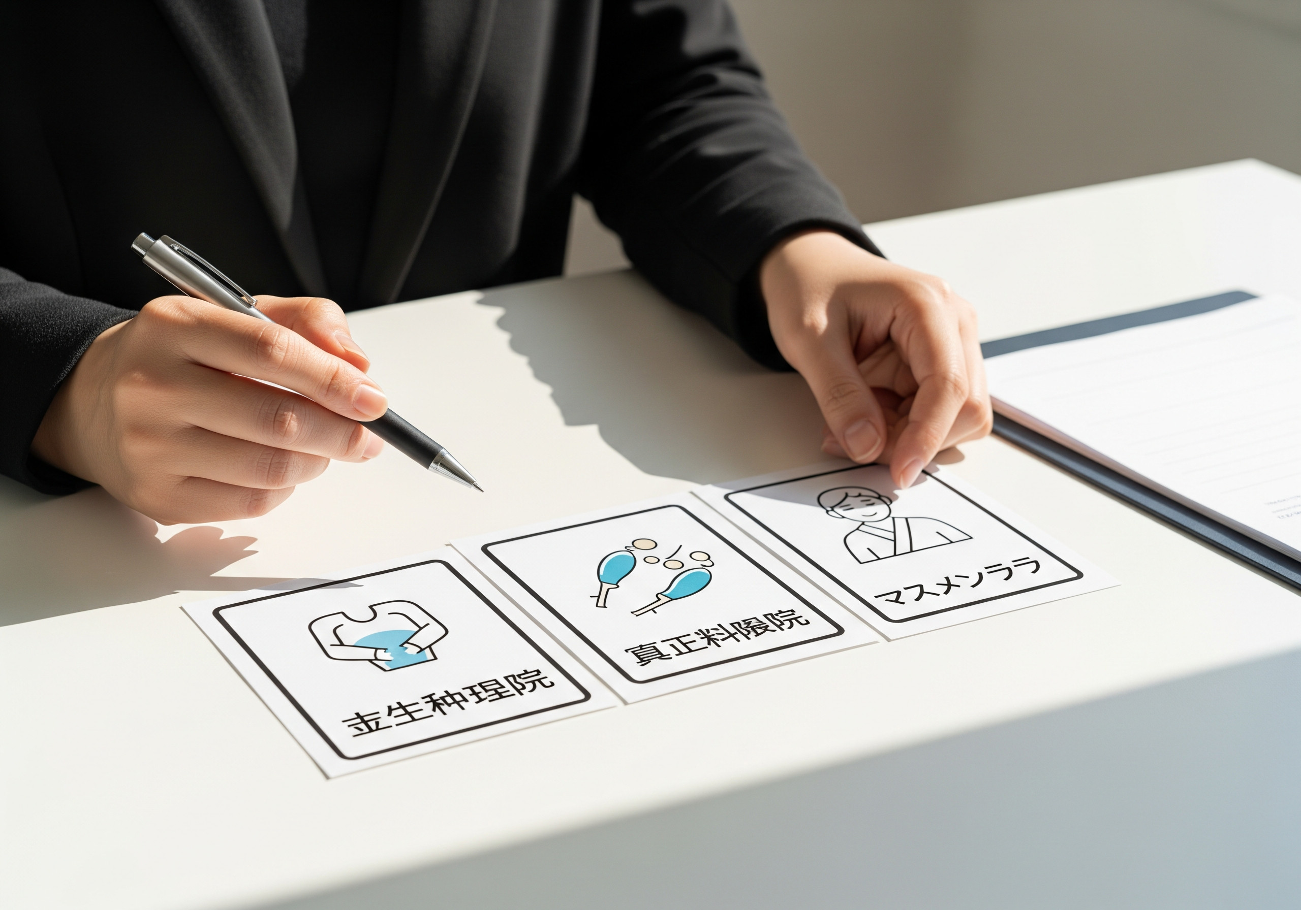 接骨院や鍼灸院やマッサージサロンの違いを比較する図