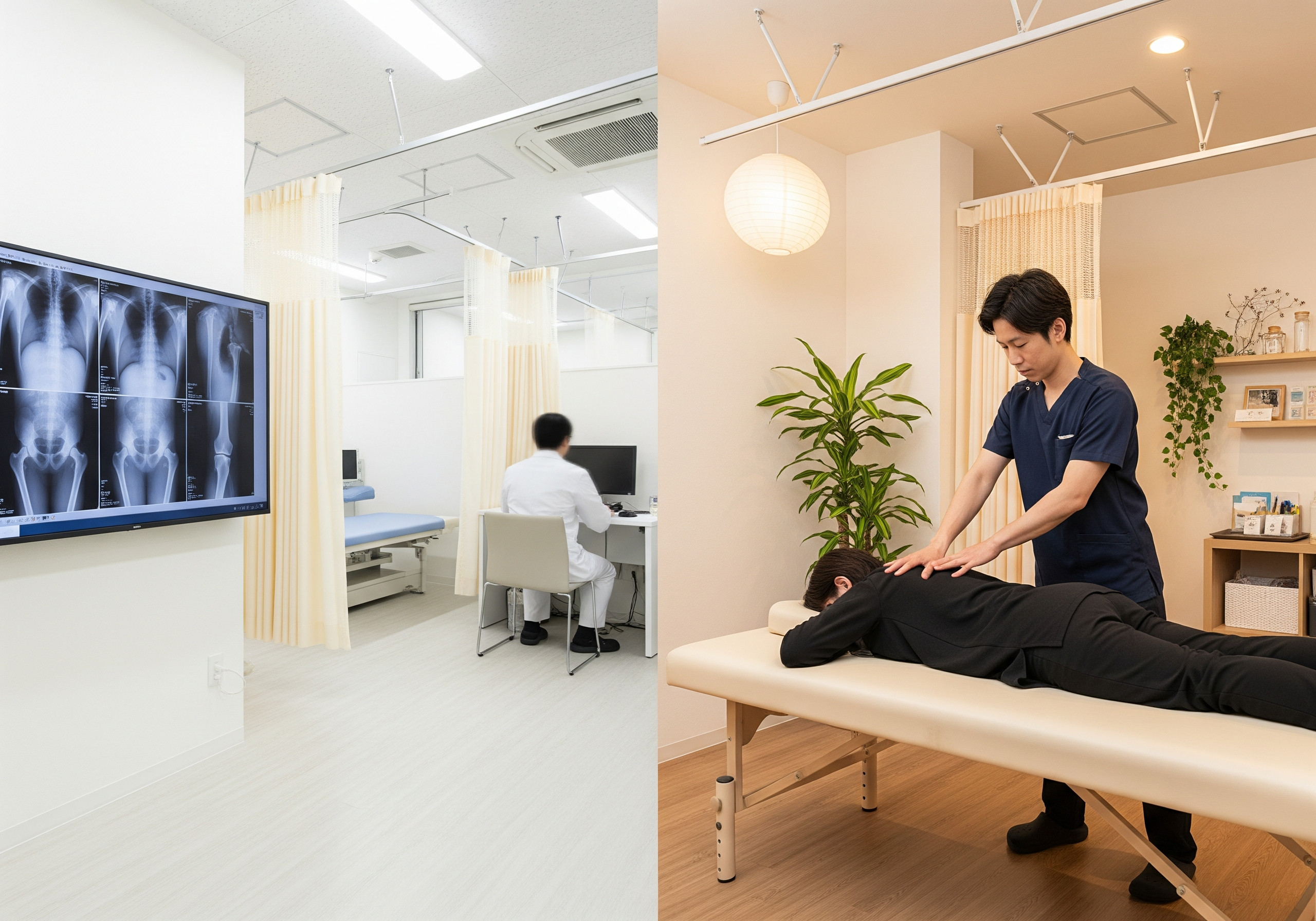 整形外科と整骨院の役割の違いを示す比較イメージ